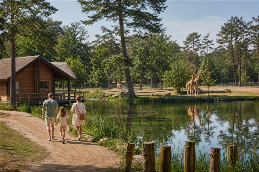 Family exploring Beekse Bergen by the lake